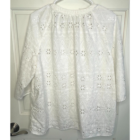J. Jill Women's White Embroidered Eyelet Peasant Top Sz XL 100% Cotton Boho - Picture 5 of 11